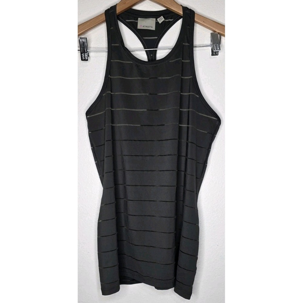 3pc Athleta Women Striped Racerback‎ Scoop Neck Stretch Tank Top White Black Grn - Picture 2 of 11